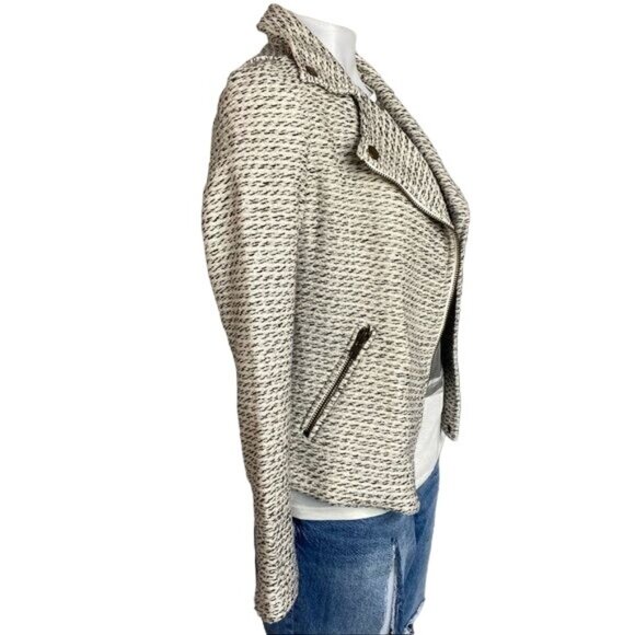 TL The Letter Moto Jacket White/Black/Gold Thread Zipper Wool Blend Size XS - Picture 7 of 12